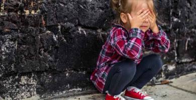little beautiful girl near brick wall